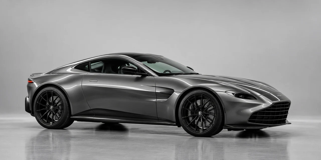 Graphite sports coupe in a light photography studio, KRON brand visualization