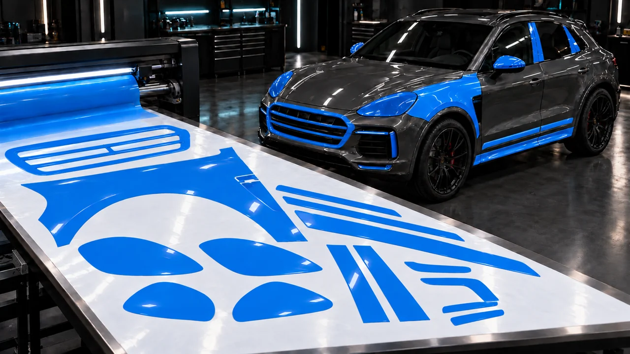 Illustrative TRACE cut patterns beside the corresponding blue-highlighted vehicle panels